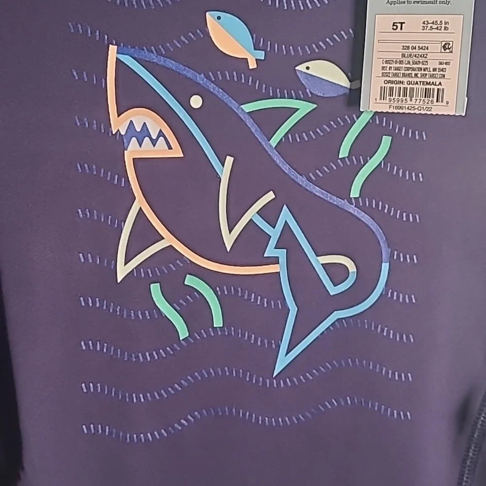 New with tags! Cat & Jack Boys 5T shark swim shirt Long sleeve navy blue